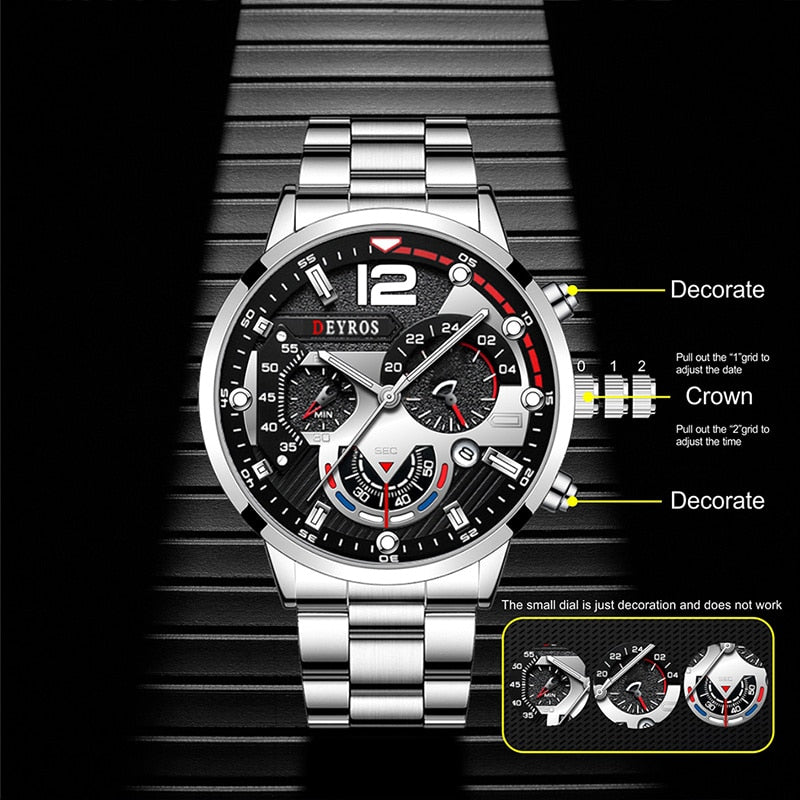 Luxury Stainless Steel Quartz Wristwatch