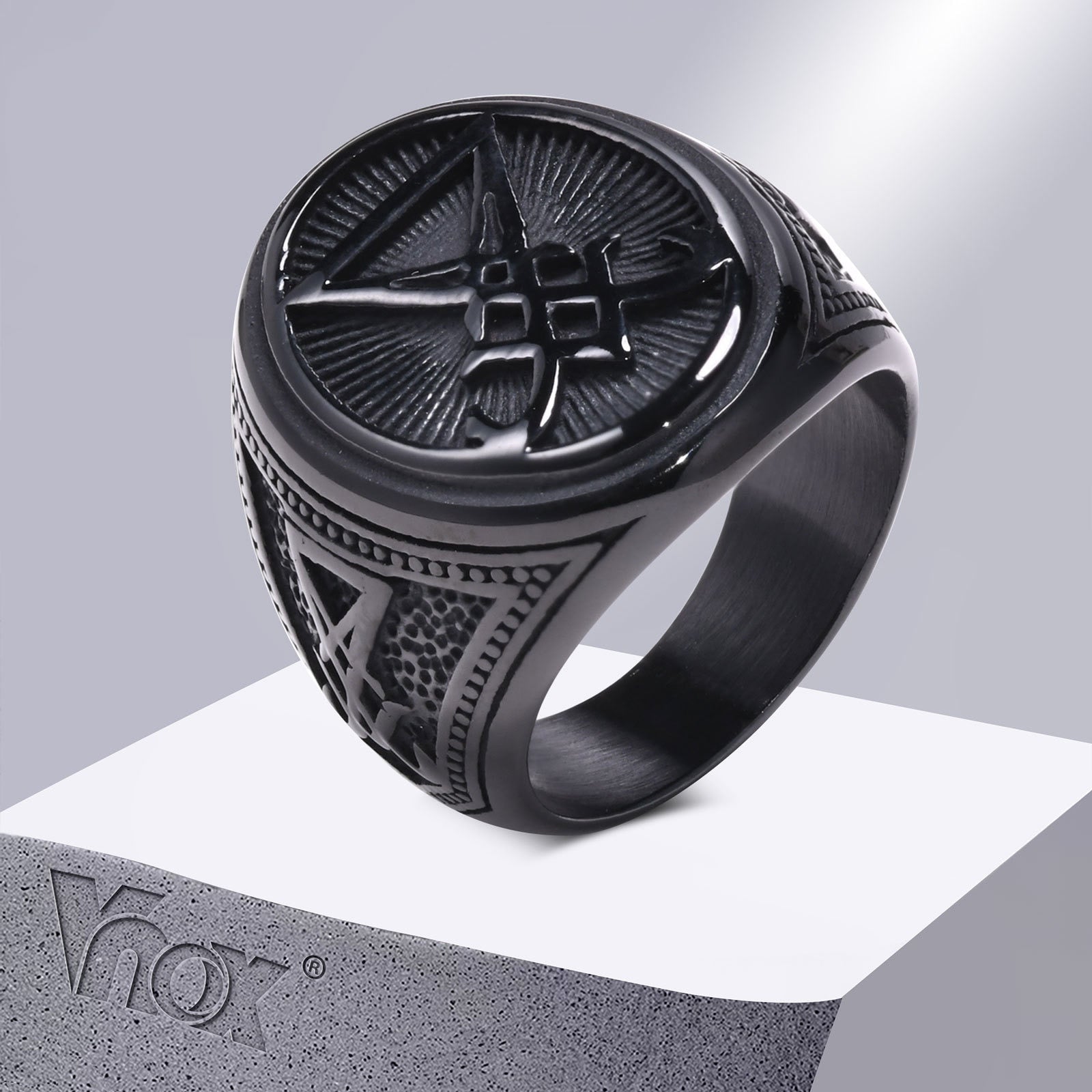 Vnox Sigil of Lucifer Stainless Steel Satan Demon Devil Symbol Signet Ring