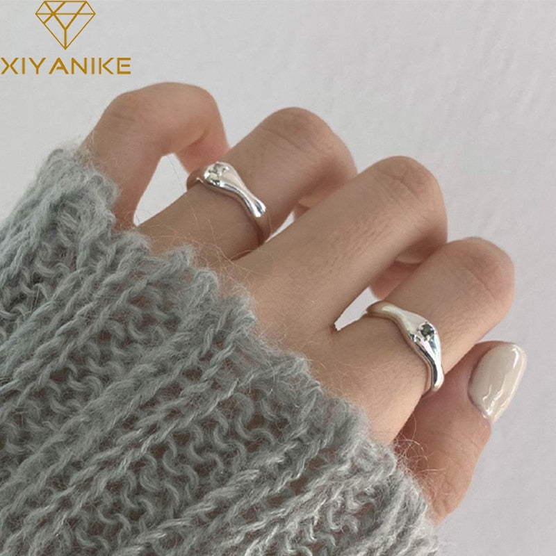XIYANIKE Irregular Shiny Rhinestone Open Cuff Ring