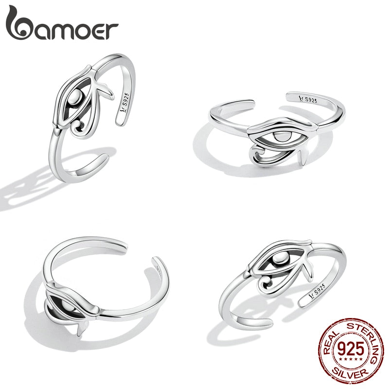 BAMOER 925 Sterling Silver Eye of Horus Egypt Protection Open Ring