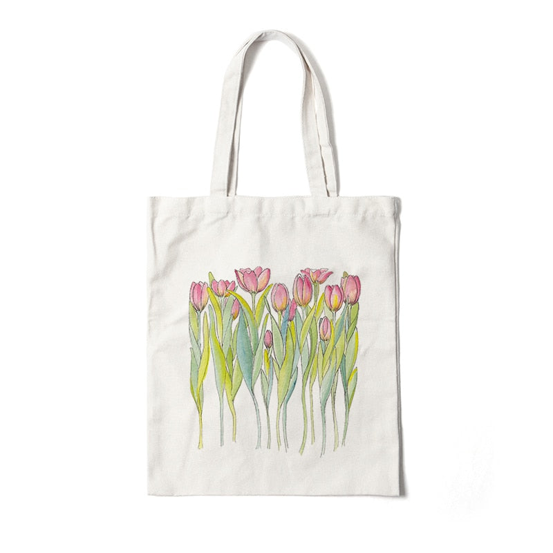 Floral Canvas Reusable Tote Bag