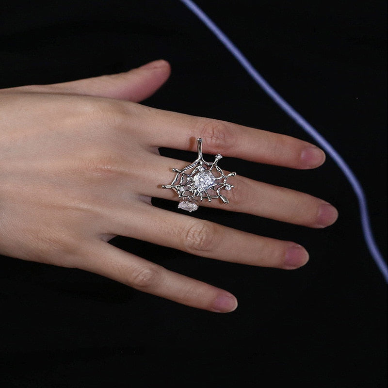 Opal Irregular Natural Stone Ring With White Opal Hollow Ring