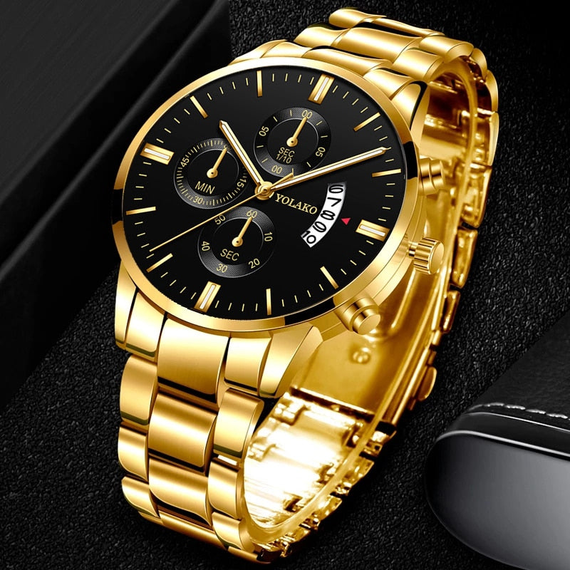 Luxury Calendar Quartz Stainless Steel Watch
