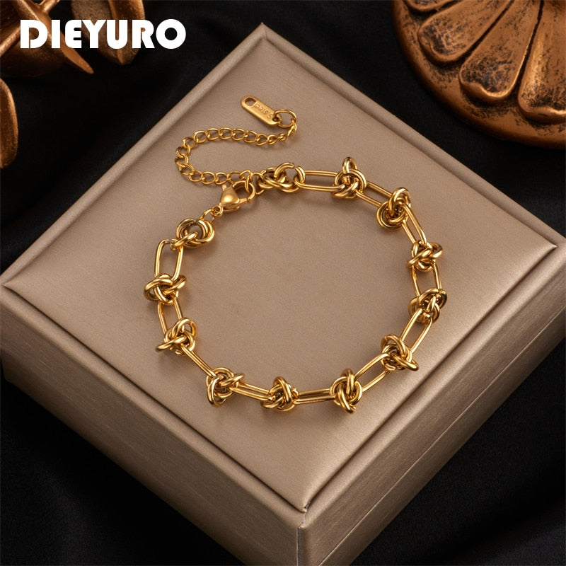 DIEYURO 316L Stainless Steel Gold Silver Color Chain Bracele