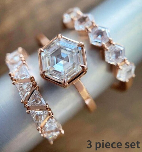 4 pcs/set Geometric Gold Color Combination Round Zircon Crystal Ring