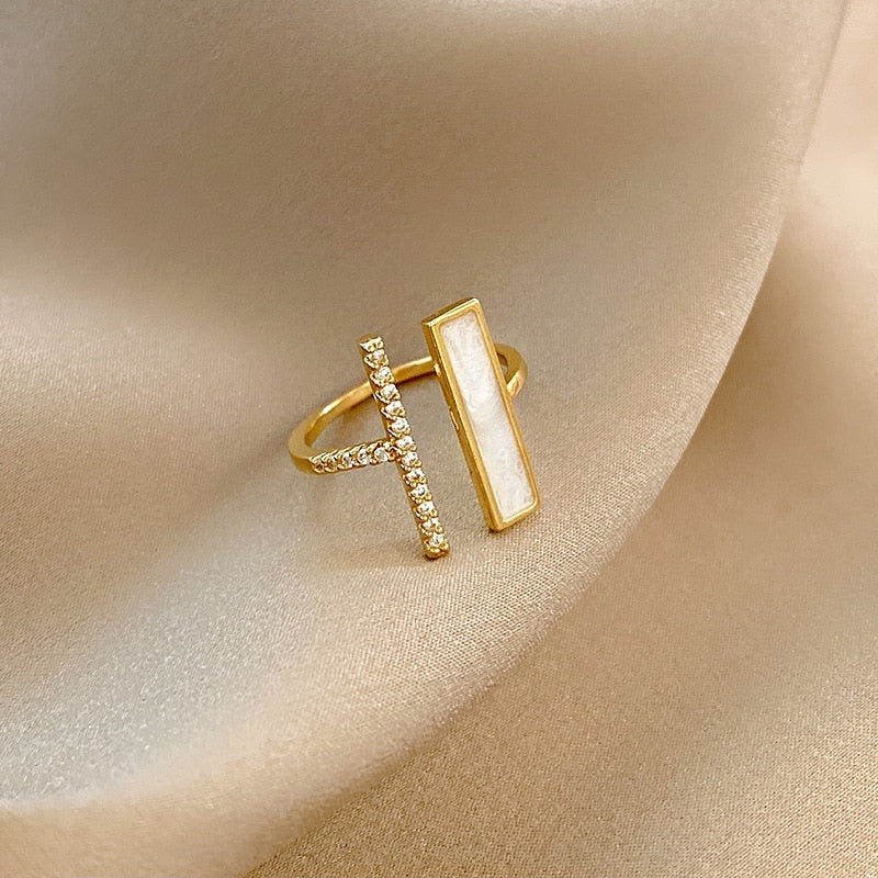 LATS Trendy Square One-word Zircon High-end Open Index Finger Ring