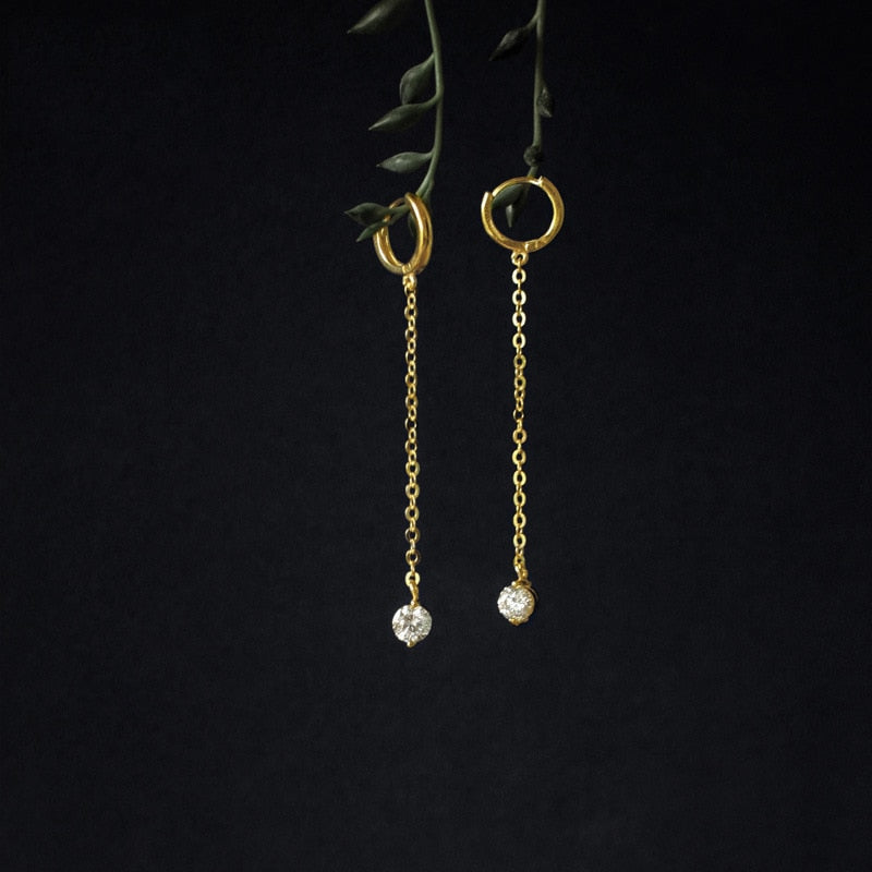 925 Silver Needle Simple Shiny Zircon  Gold Plating  Earrings