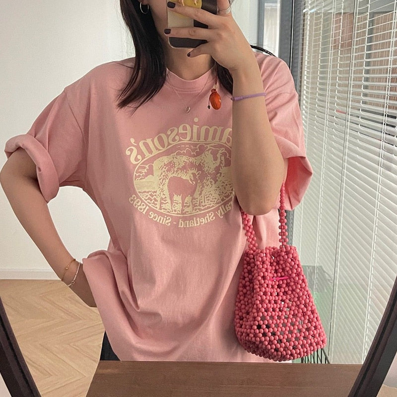 DAYIFUN T-shirt Half Sleeve Female  O-neck Top