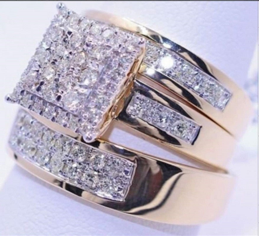 3 pcs/set Fashion Colorful Zircon Inlaid Hollow Metal Ring