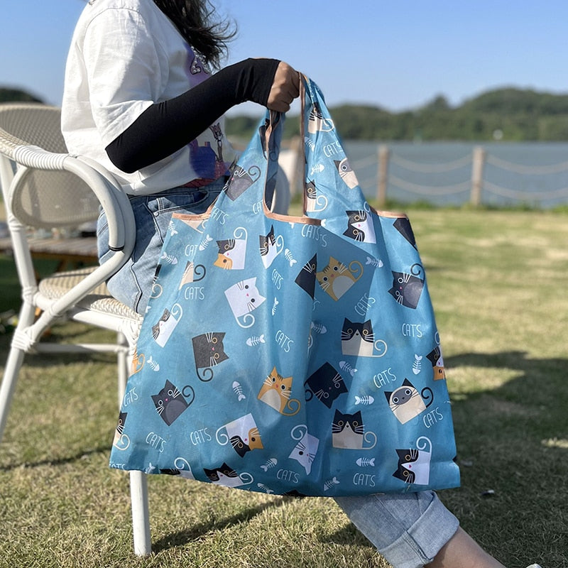 Reusable Large Cartoon Folding Washable Shopping Bag