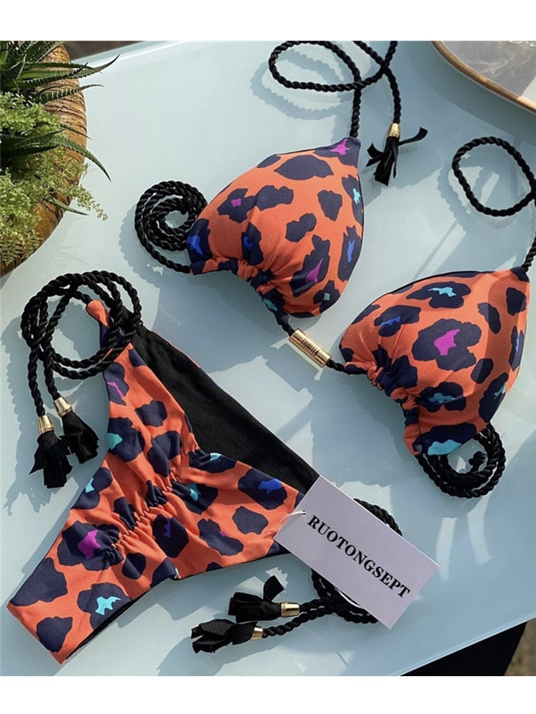 RUOTONGSEPT Triangle Bandage Swimwear Thong Bikini Set