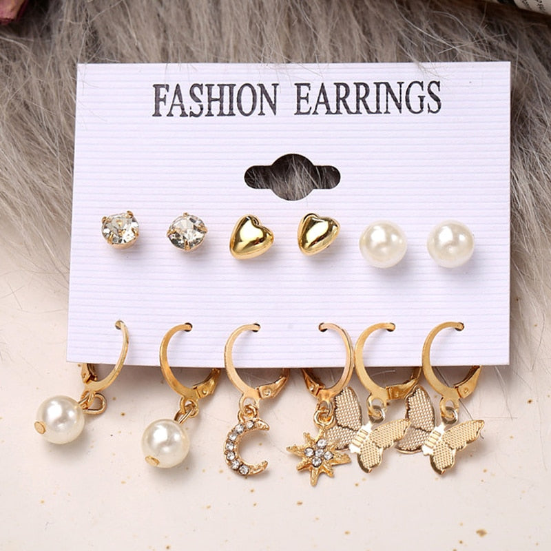 17KM Vintage Geometric Gold Plated Metal Earrings Set