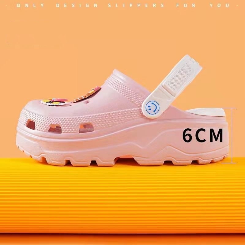 2022 new thick-soled slippers women&#39;s summer outer wear increased non-slip high-heeled shoes hole shoes beach sandals home shoes