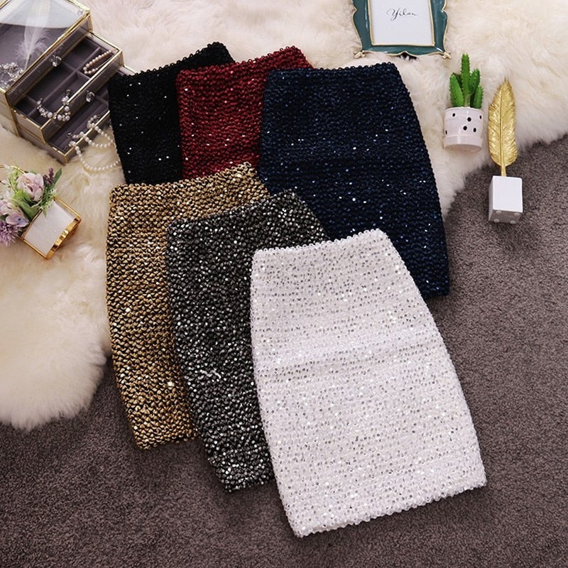 Fashion Bling Women Gold Sequin Short Wrap Mini Skirt