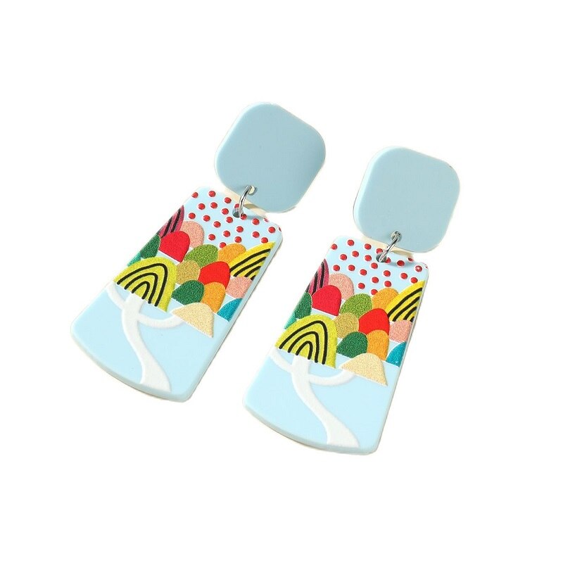 Retro Acrylic Flower Temperament Contrast Color Square Earrings