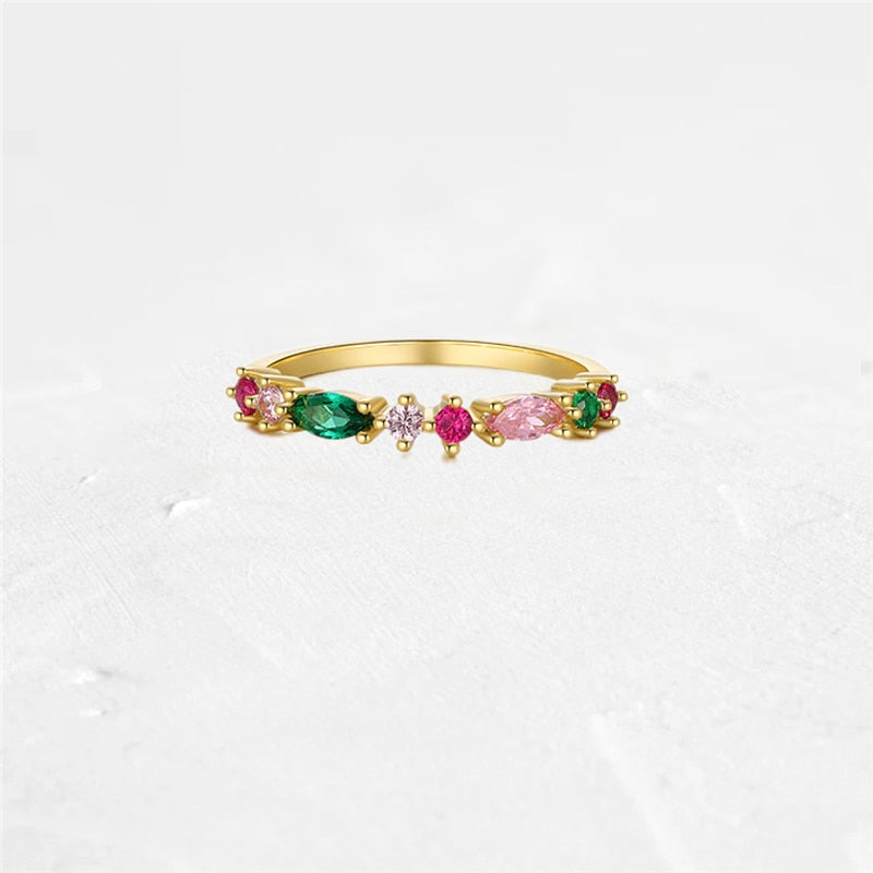 Aide 925 Sterling Silver Gold Single Round Zircon Crystal Ring
