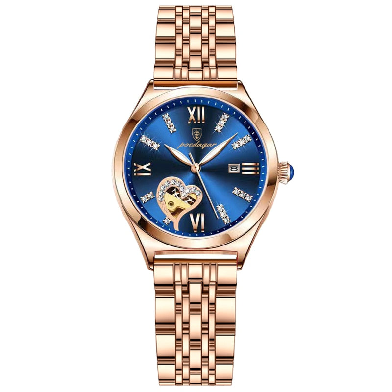 POEDAGAR Rose Gold Stainless Stain Steel Women Watch