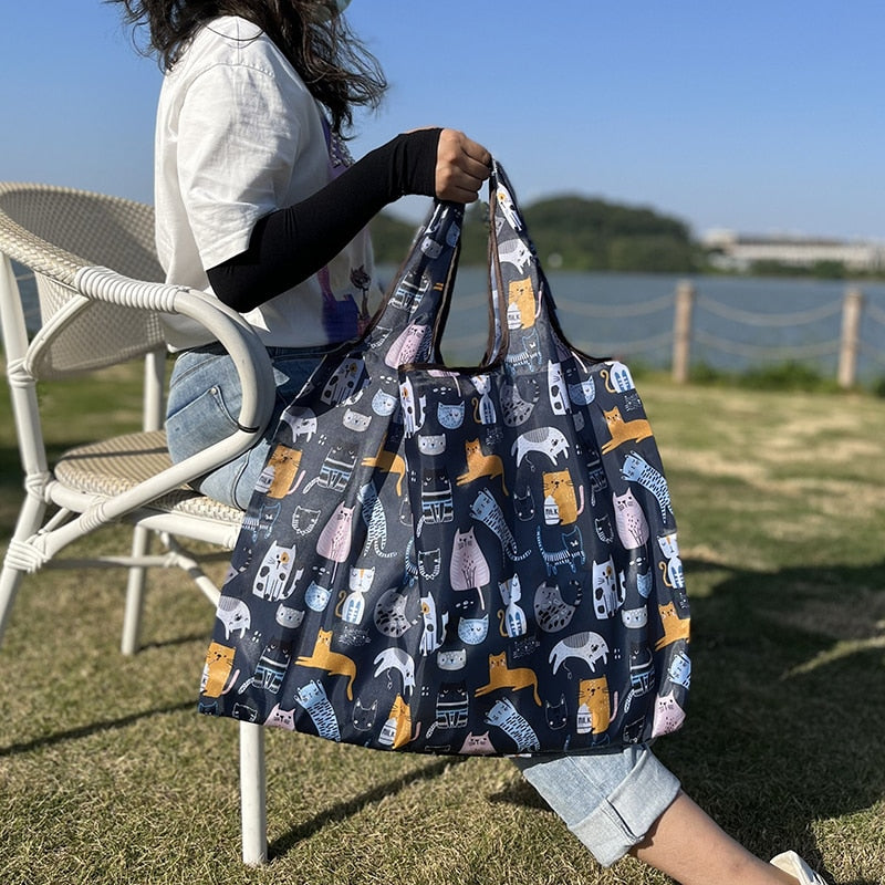 Reusable Large Cartoon Folding Washable Shopping Bag