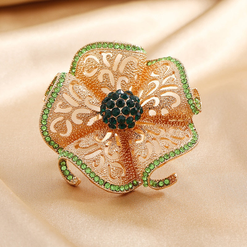 Luxury Big Flower Zircon Hollow Adjustable Ring