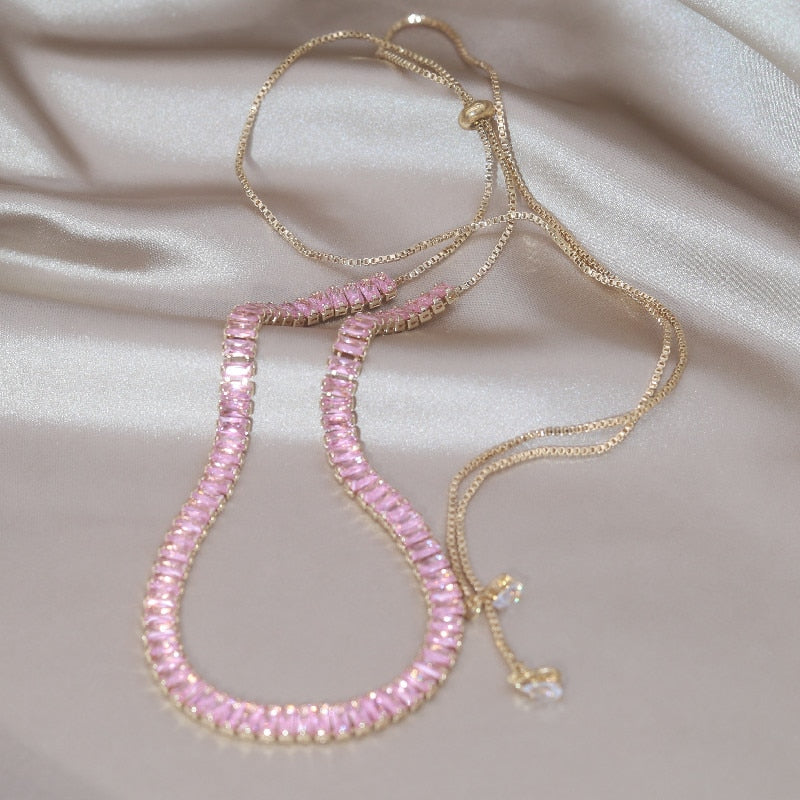 Korean copper inlaid zircon luxury shiny necklace