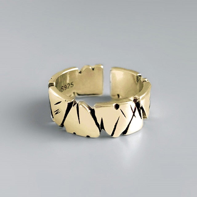 Retro Adjustable Opening Mori Heart Shaped Rock Texture Ring