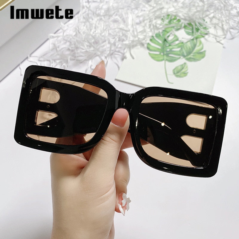 Retro Black Gradient Imwete Oversized Square Sunglasses