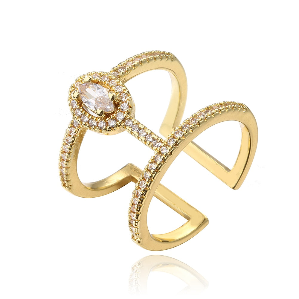 Trendy Gold Color Copper Geometric AAA Cubic Zirconia Ring