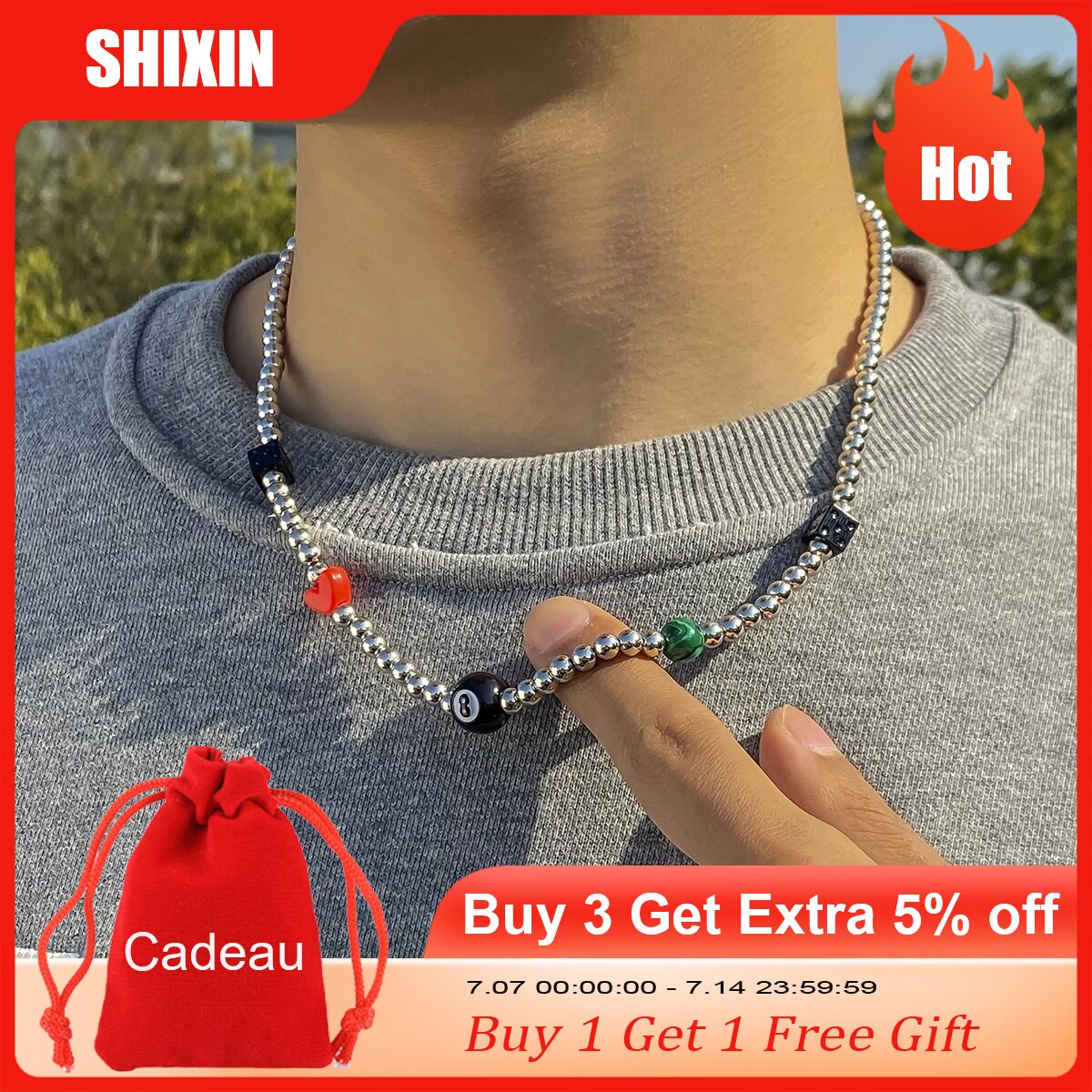 Lucky Number Eight DiceSmall Beads Chain Choker Necklace