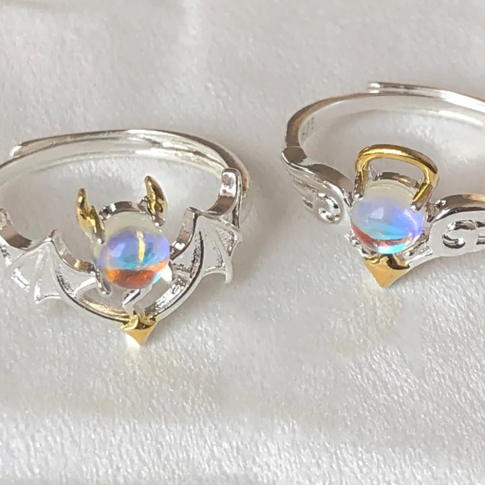 Fashion Angel and Devil Wings Gothic Exquisite Moonstone Adjustable Ring