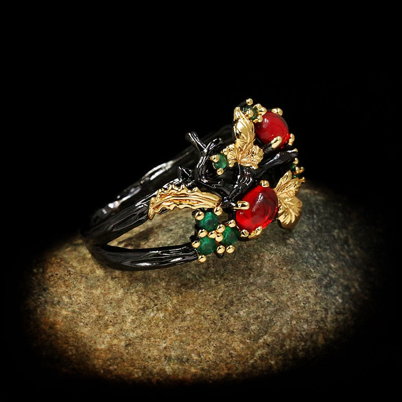 Leaf Flower Color Zircon Ring
