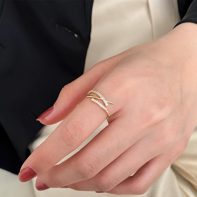 New Charming 14K Real Gold Cross Opening Adjustable Ring