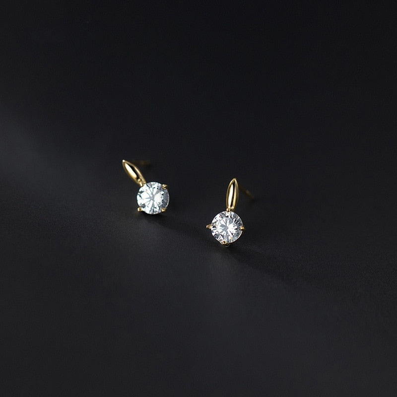925 Silver Needle Simple Shiny Zircon  Gold Plating  Earrings