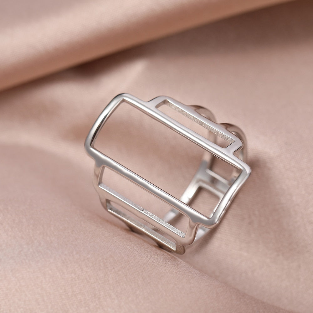 Stainless Steel Ring Geometric Rhombus Antique Ring