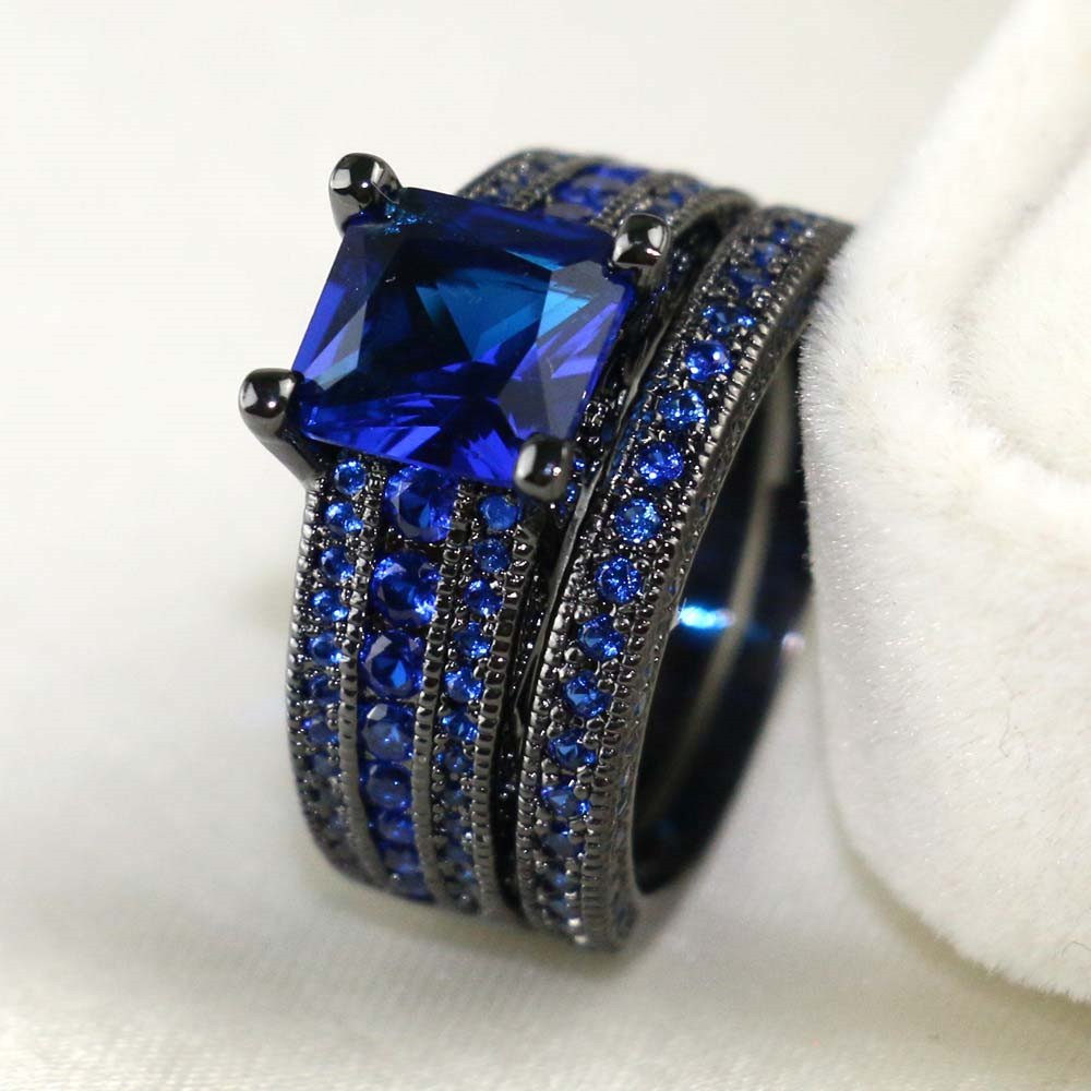 Charm Couple Romantic Blue Rhinestones Women Rings Set