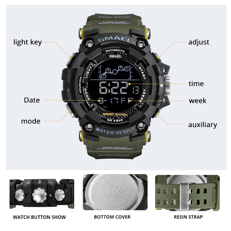 Military Water resistant SMAEL Army led Digital wrist Stopwatches