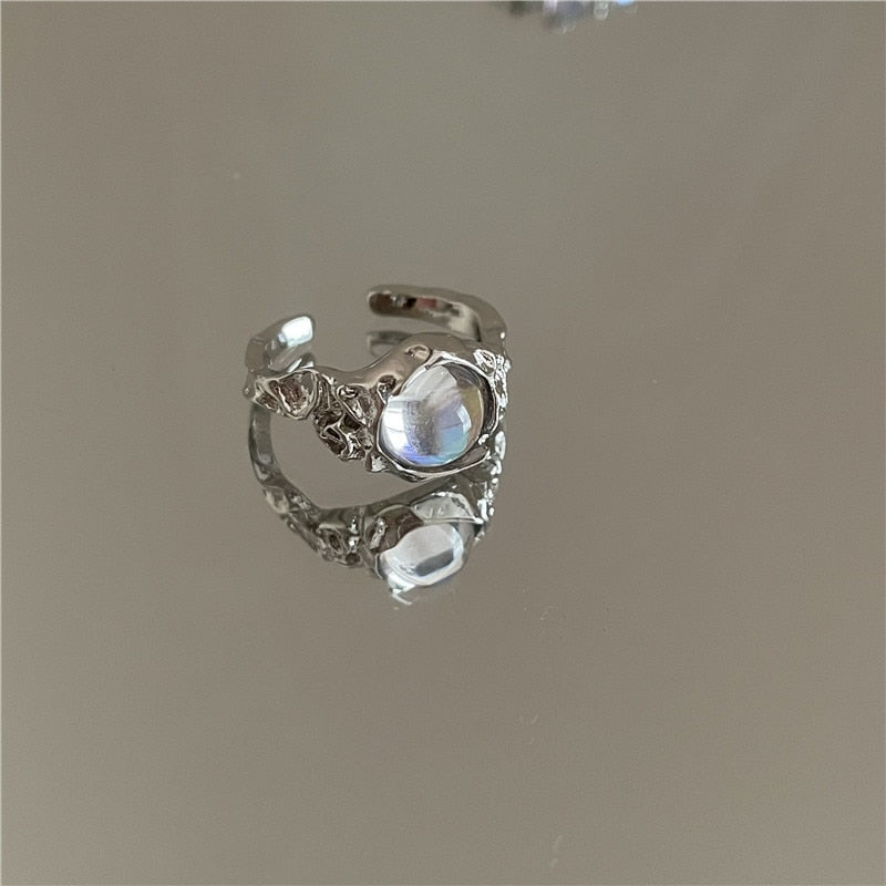 Opal Irregular Natural Stone Ring With White Opal Hollow Ring
