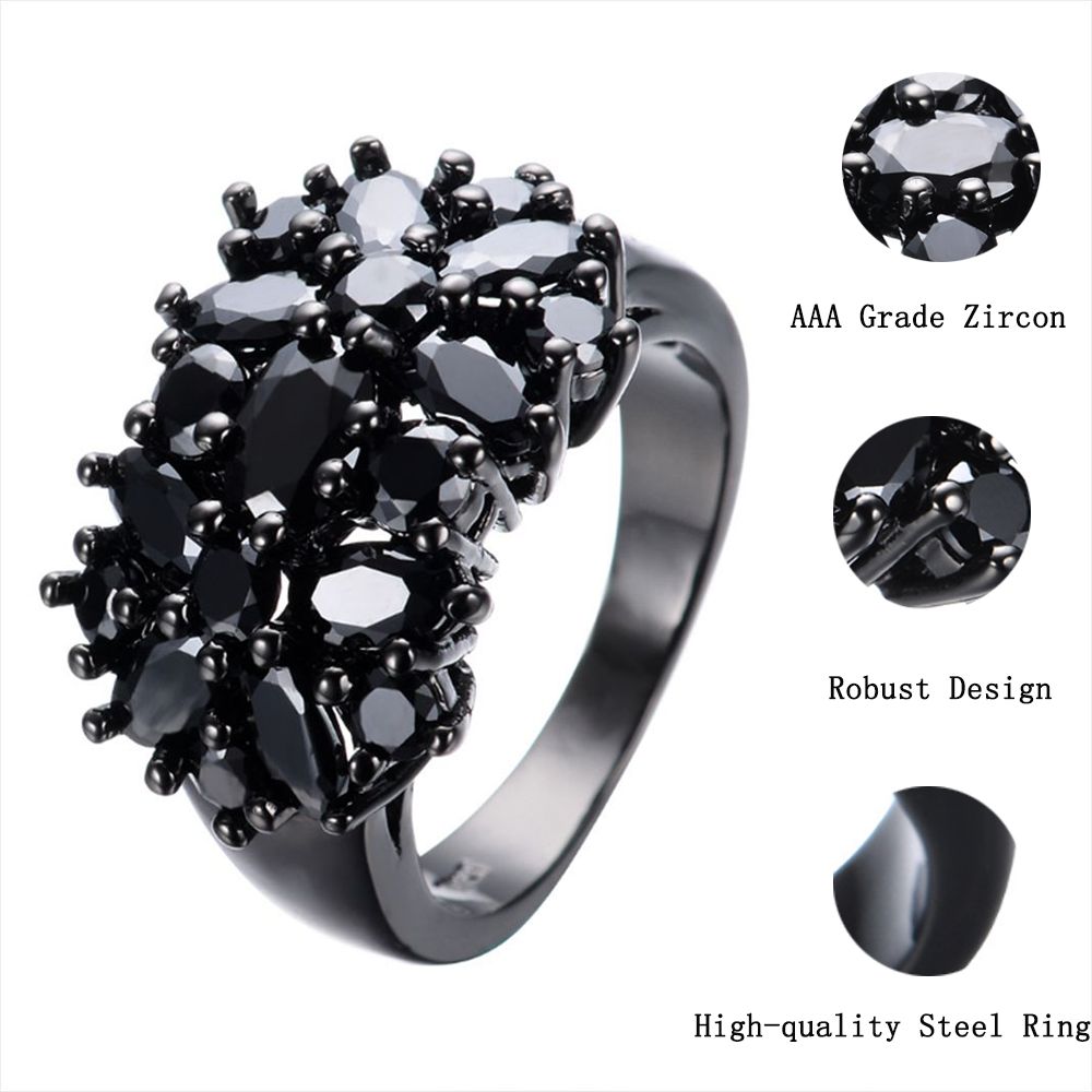 Antique Black Crystal Stone Opening Black Ring
