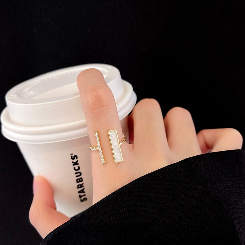 LATS Trendy Square One-word Zircon High-end Open Index Finger Ring