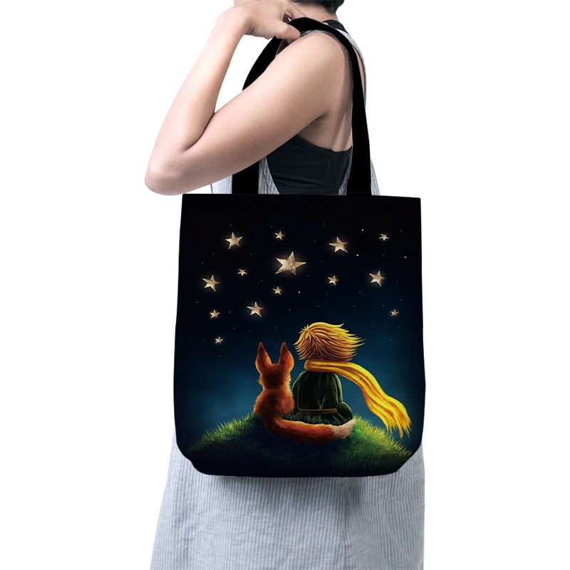 Cartoon Little Prince Women Canvas Eco Foldable Reusable Shopper Bag