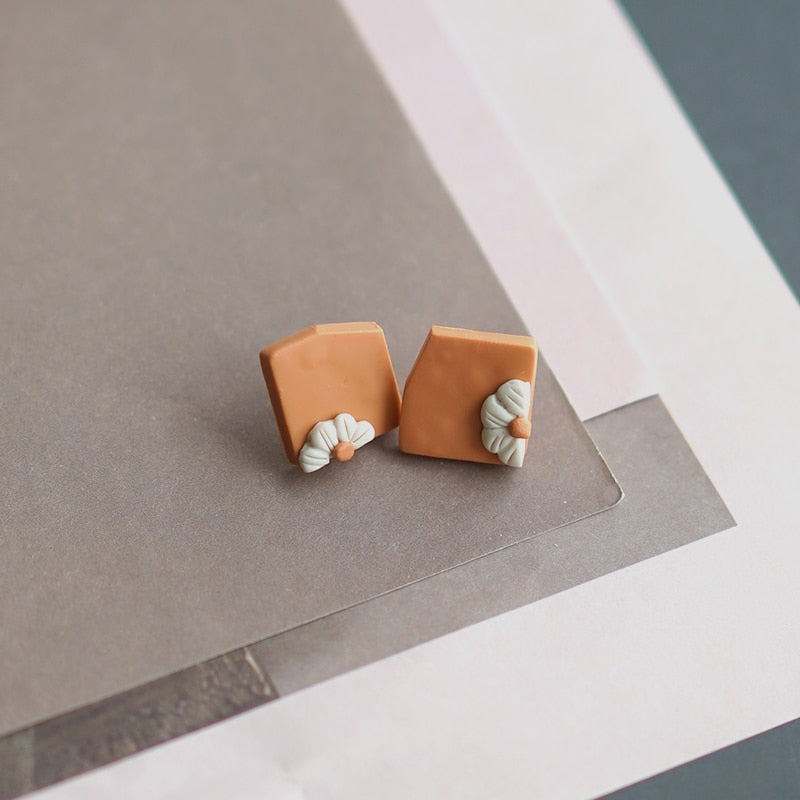 Handmade Molded Irregular Floral Multi Colors Earring