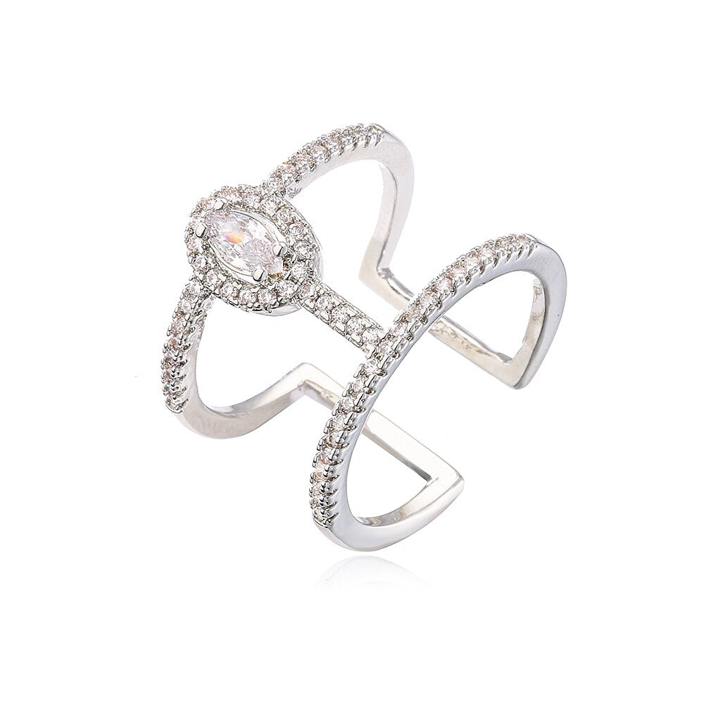 Trendy Gold Color Copper Geometric AAA Cubic Zirconia Ring