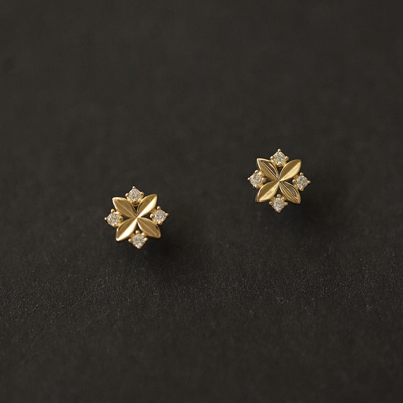 925 Silver Needle Simple Shiny Zircon  Gold Plating  Earrings