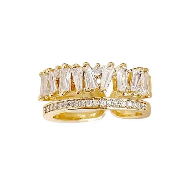 Luxury Zircon Gold Color Double Student Open Rings