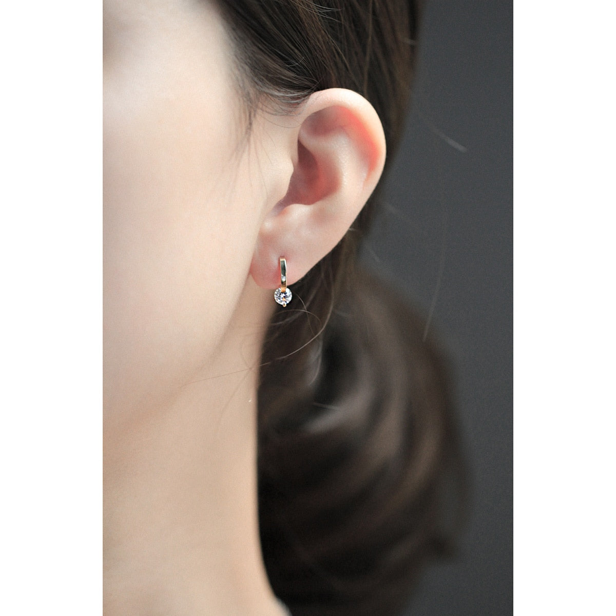 925 Silver Needle Simple Shiny Zircon  Gold Plating  Earrings