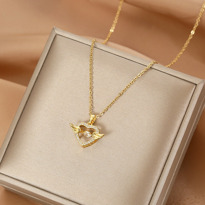 Shiny Bling Zircon Double Layer Heart Clavicle Chain  Necklace