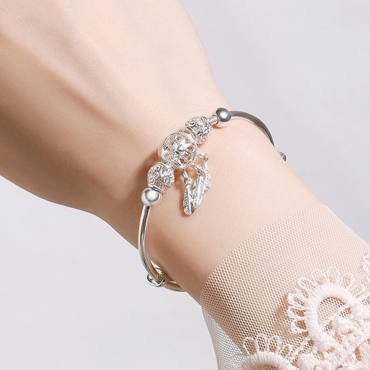 Silver Color Bangle cuff Dreamcatcher Tassel Adjustable Bracelet