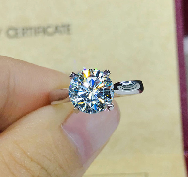 Real White Gold Color Tibetan Silver Ring 2ct Round Zircon Ring