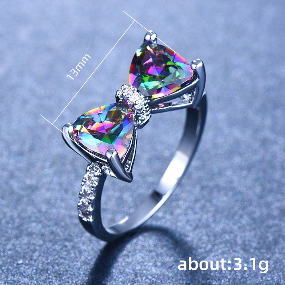Huitan Personality Multi-colored CZ Bow Ring