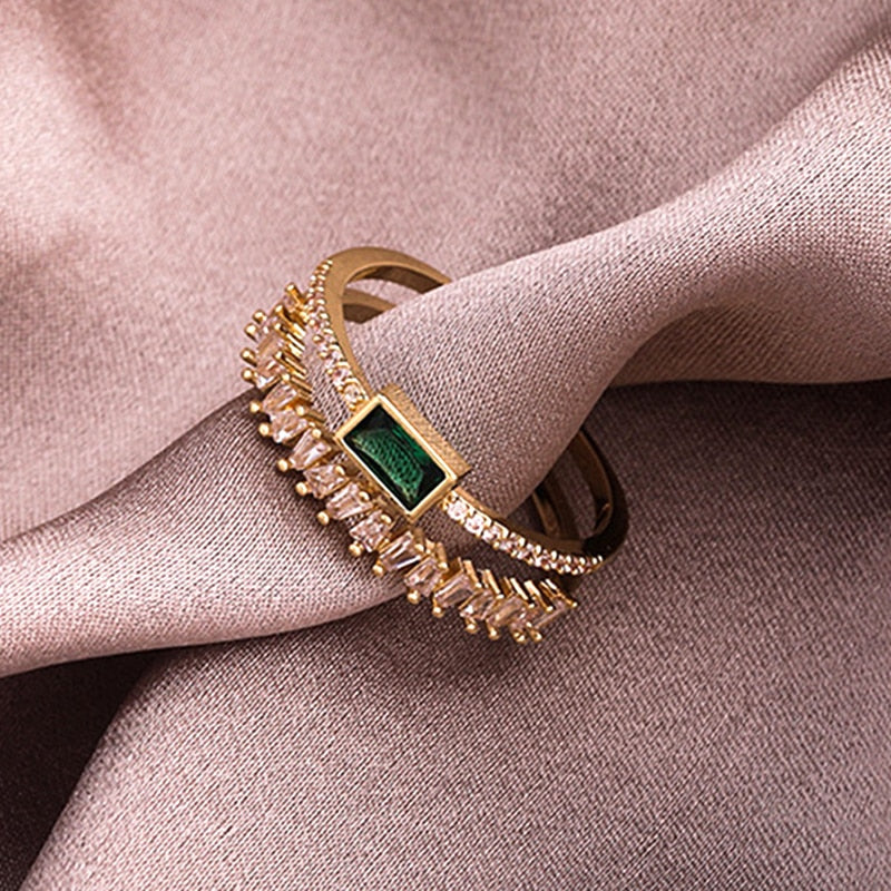 Trendy Fine 14k Real Gold Emerald Opening Rings