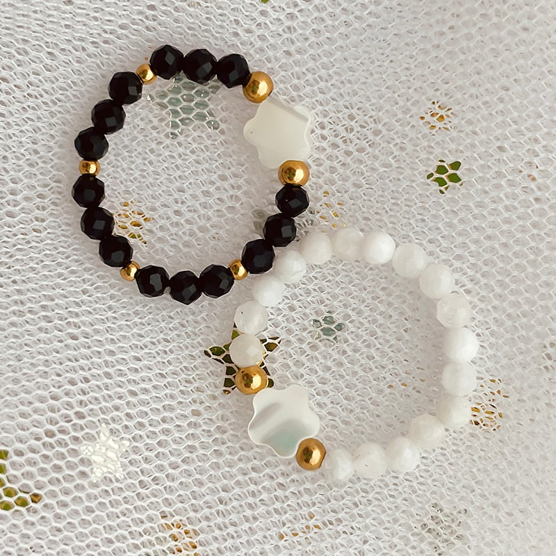 Fashion Natural Stone Moonstone Obsidian Stainless Steel Ring